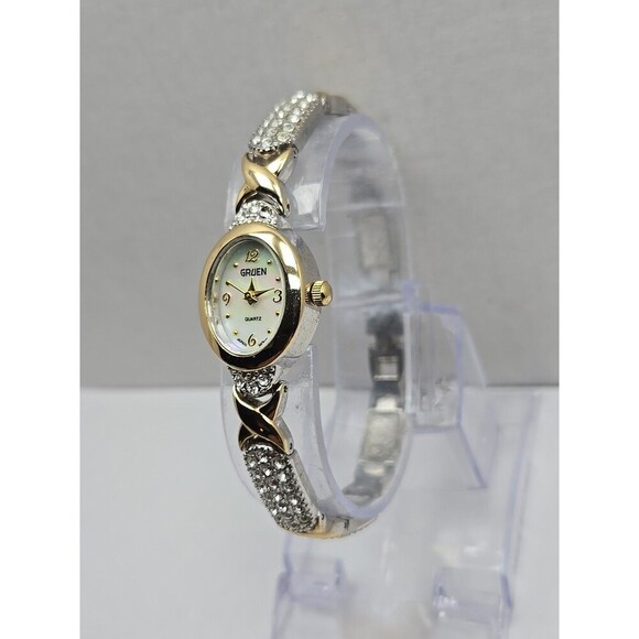 Gruen Silver Toned GR8702 Rhinestone Vintage Women's Wristwatch - 18mm - WORKS! - Picture 2 of 9